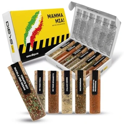 Image de DIBYS MAMMA MIA! Coffret Cadeau d&#039;Épices Italiennes 6 Mélanges Authentiques avec Recettes Herbes Italiennes, Épices à Pizza, pour Spaghetti &amp; Plus Cuisine Italienne