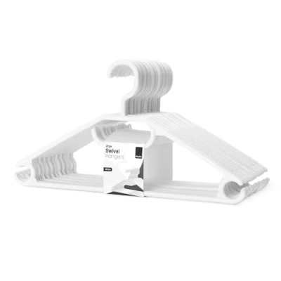 Afbeelding van KEPLIN 20x Draaibare haakhangers voor volwassenen, premium grote 40 cm, zware roterende jassen, kleding, broeken, shirt en kleding (wit)
