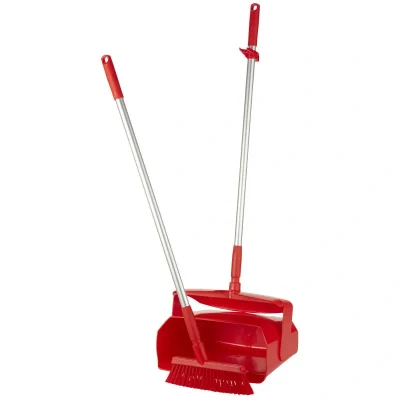 Afbeelding van Vikan Stofblikken met Lange Steel Hygiene Combinatieset Stofblik 350mm Rood Medium Veger 250mm en ALU 840mm
