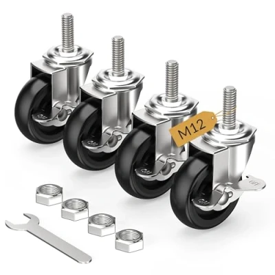 Afbeelding van HOLKIE Set van 4 zwenkwielen met rem 75 mm M12 x 1,75 30 (schachtdiameter 12 mm, schachtlengte mm) vergrendelbare zwart