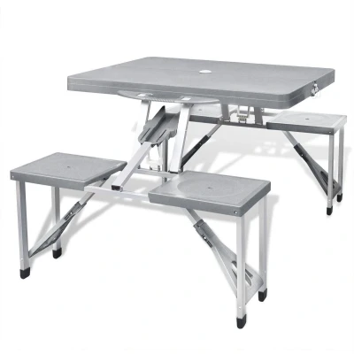 Afbeelding van Campingtafel met vier zittingen inklapbaar aluminium grijs