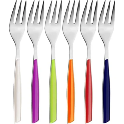 Afbeelding van BUGATTI, Glamour, 6 stuks dessertvorken van roestvrij staal 18/10 en handgrepen in gemengde kleuren, ivoor, blauw, iris, groen, oranje, rood, verpakt een geschenkdoos