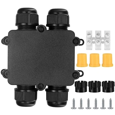 Afbeelding van 4 weg IP68 waterdichte aansluitdoos, zwart, kabelverdeeldoos 14 mm (4 weg)