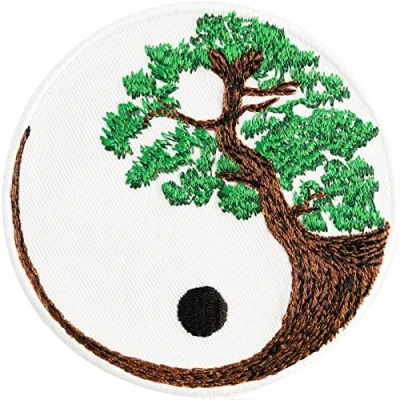 Afbeelding van Opstrijkbare patch levensboom Yin Yang geborduurd Zen boeddhistische om te naaien Yogasticker voor alle stoffen 80 x mm