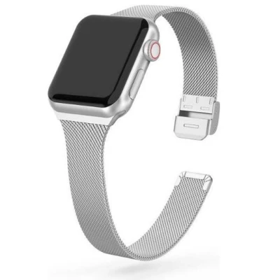 Afbeelding van Apple Watch Milanese slim fit bandje Zilver Geschikt voor 38mm / 40mm 41mm