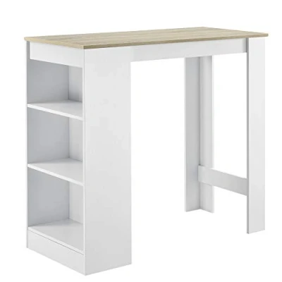 Afbeelding van Bartafel met 3 planken 110x50x103 cm wit en eikenkleurig