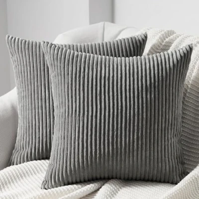 Afbeelding van Topfinel Set van 2 decoratieve zachte corduroy kussenslopen voor woonkamer, slaapkamer, met onzichtbare ritssluiting 40 x cm, antracietgrijs