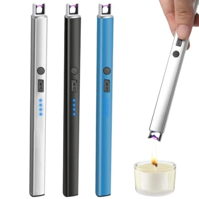 Afbeelding van Set van 3 USB oplaadbare lichtboogaanstekers, lang veiligheidsslot, draagbaar, winddicht, vlamloos, voor Yankee Candle kaarsen, barbecue, fornuis, camping, open haard