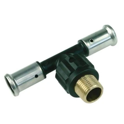 Afbeelding van Henco T stuk Ø16x1/2&quot;x16 pers x buitendraad pers. Artikelnr: 14PK 160416
