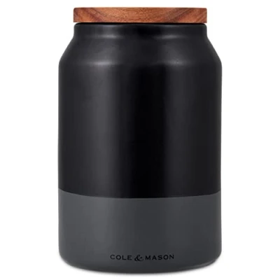 Afbeelding van Cole &amp; Mason H822138 Hinxton Zwart/Grijs Medium Voedsel Opbergpot Met Deksel Keukenorganisatie, Kast Opbergcontainer Keramisch/Acacia/Silicone (H)172 mm x (D) 110 2 jaar garantie