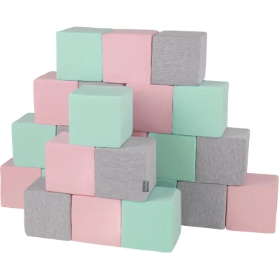 Afbeelding van KiddyMoon foam blokken voor baby zachte 24 stuks speelgoed montessori met en veel plezier kinderen, gemaakt in de eu, blokken: lichtgrijs roze mint