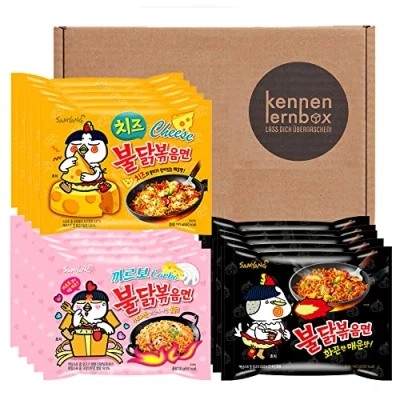 Image de Kennenlernbox lot de 15 boîtes Buldak Samyang Hot Chicken Ramen Combo 5 poulets chauds et carbonara fromages