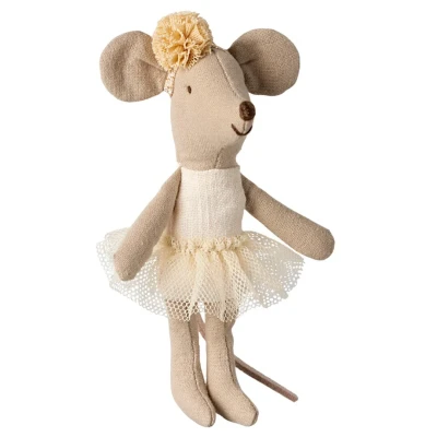 Afbeelding van Maileg knuffelmuis kleine zus ballerina off white 11 cm