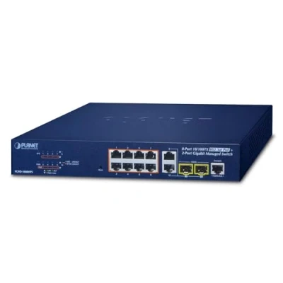 Afbeelding van Planet Combo Managed Web Smart Ethernet Switch 8 Port 10/100TX 802.3at High Power PoE 2 Gigabit TP/... (8 Havens), Netwerkschakelaar, Zwart
