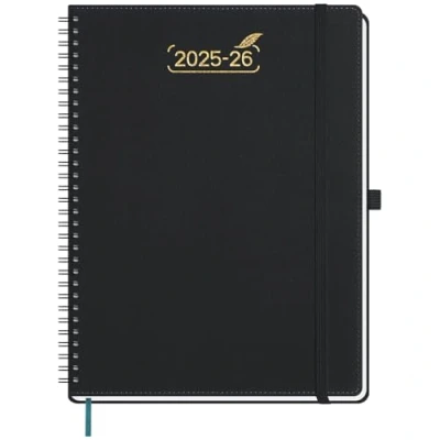 Afbeelding van BEZEND Agenda 2025 2026, A4, spiraalbinding, 28 x 22 cm, weekkalender 25 26, met dubbel schema, 1 week, 2 pagina&#039;s, 18 maanden van jul tot december zachte omslag PU leer, zwart