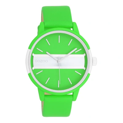 Afbeelding van OOZOO Timepieces neon groen/goudkleurige horloge met groene leren band C11189