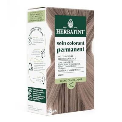Image de Herbatint Soin Colorant Permanent Cheveux 8C Blond Clair Cendré 170 ml Sans Ammoniaque, 100% Couverture Blancs Testé Dermatologiquement pour Peaux Sensibles, avec 8 Extraits Végétaux Bio