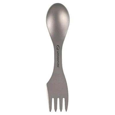 Afbeelding van Lifeventure Ultralichte titanium vorklepel met gekartelde rand, ideaal voor kamperen of reizen, zilverkleurig