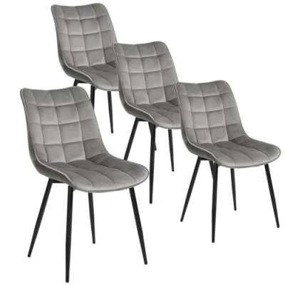 Afbeelding van WOLTU Eetkamerstoelen van fluweel in lichtgrijs, met rugleuning en gevoerde zitting, 4 stuks