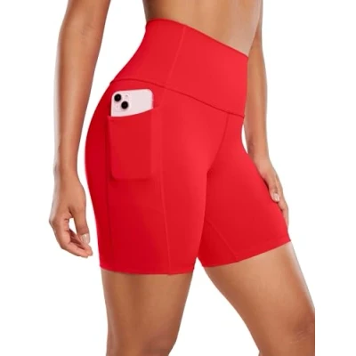Afbeelding van CRZ YOGA Dames Naked Feeling Fietsshort, yoga, sportshort met hoge taille, zakken, 10/13/15/20 cm, Diep Rood, 42