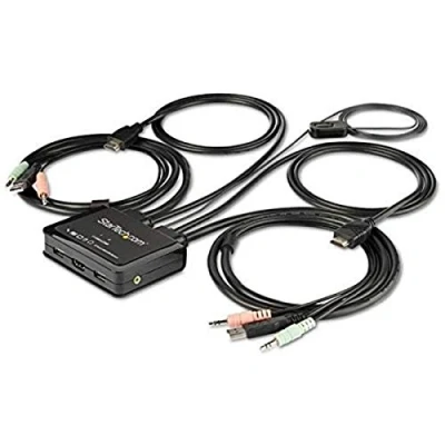 Image de StarTech.com 2 Port HDMI KVM Switch 4K 60Hz Compact Dual UHD/Ultra HD USB Desktop with Integrated 4ft Cables &amp; Audio Bus Powered Remote Switching MacBook ThinkPad w/ (SV211HDUA4K) Commutateur écran clavier so