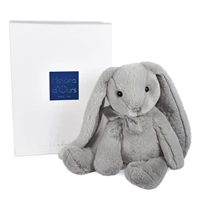 Afbeelding van Histoire d&#039;Ours Preppy Chic: Pluche konijn grijs 40 cm Origineel cadeau idee voor geboorte Inclusief geschenkdoos knuffeldier kinderen Zacht en elegant om te knuffelen