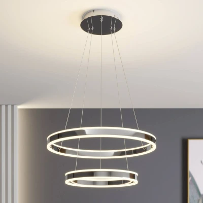 Afbeelding van Lucande Hanglampen met dimmer 2lichts metaal, acryl chroom, wit gesatineerd Inclusief lichtbronnen