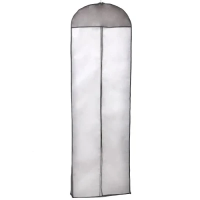 Afbeelding van HIMRY Ademende kledingtas 180 cm lang, lange rits, beschermhoes voor trouwjurken/avondjurken/pakken/jassen, wit met Zwart frame Zwart, KXB1005