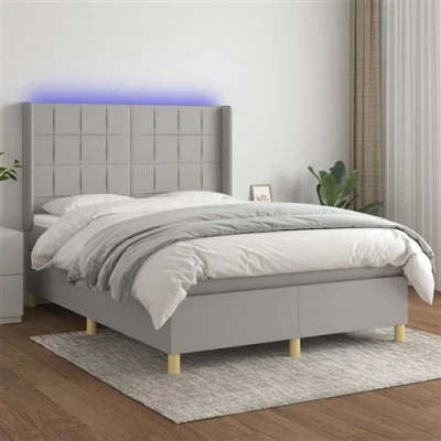 Afbeelding van vidaXL Boxspring met matras en LED stof lichtgrijs 140x200 cm