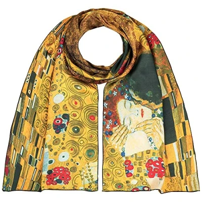 Afbeelding van VON LILIENFELD Gustav Klimt Zijde Kus sjaal Vrouwen Patroon Neus Kunst 172 x 42 cm, Meerkleurig,