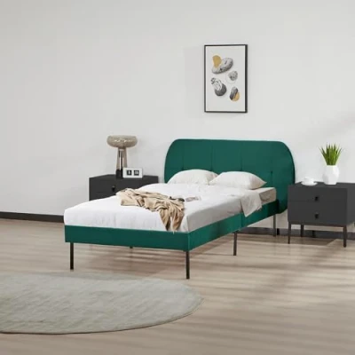 Afbeelding van Gestoffeerd bed Porvoo met bedbodem 90x200 cm donkergroen [en.casa]
