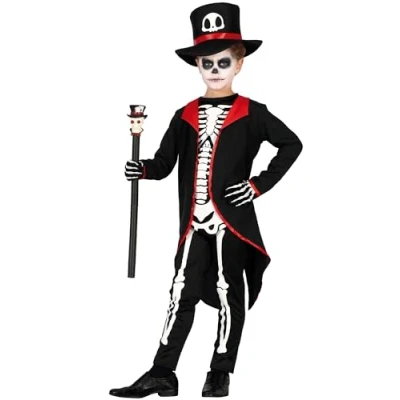 Afbeelding van Guirca Spook &amp; Skelet Kostuum Rammelende Elegante Jongen Zwart 10 12 jaar Halloween Verkleedkleding
