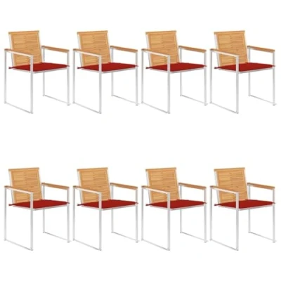 Afbeelding van vidaXL Tuinstoelen 8 st met kussens massief teakhout