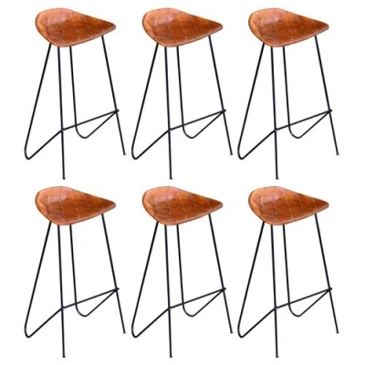 Afbeelding van vidaXL Barstoelen 6 st echt leer bruin