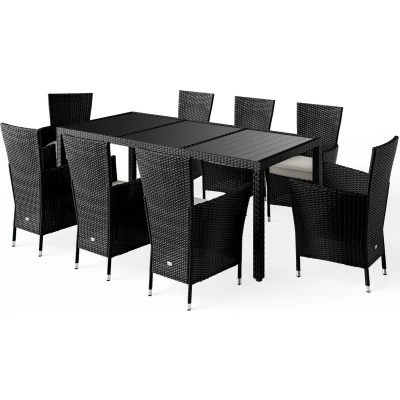 Afbeelding van CASARIA Polyrattan Tuinset Tafel 190x90cm 8 Stoelen Zwart