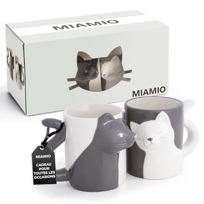 Afbeelding van MIAMIO Koffiekopjes/Koffiekopjes/Katten die samen kussen/Kattencadeaus voor kattenliefhebbers vrouwen en mannen, Signature Collection (350 ml) (katten), keramiek