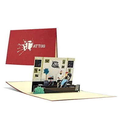 Afbeelding van Originele tattoo kaart en exclusief cadeau voor tatoeages, 3D pop up fans als cadeaukaart, wenskaart, verjaardagskaart, C26