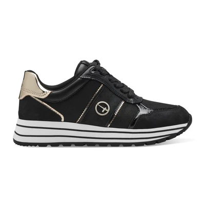 Afbeelding van Tamaris Sneakers laag, Dames, Maat: 40, Black gold Imitatieleer/ textiel