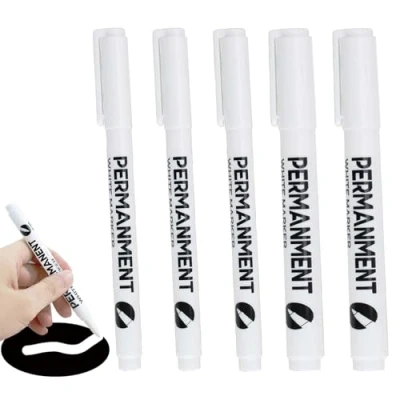 Afbeelding van Gudemoore Waterdichte en sneldrogende pen, wit, permanent, extra fijn, 1 mm/medium 2 mm, voor hout, steen, kunststof, leer, glas, metaal, canvas, keramiek