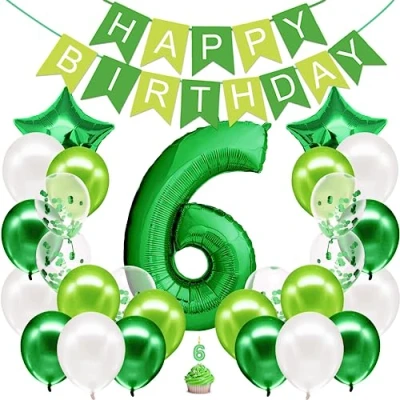 Afbeelding van envami® verjaardagsdecoratie jongens groen cijfer 6e verjaardag Happy Birthday decoratie 6 ballonnen jaar kind jongen