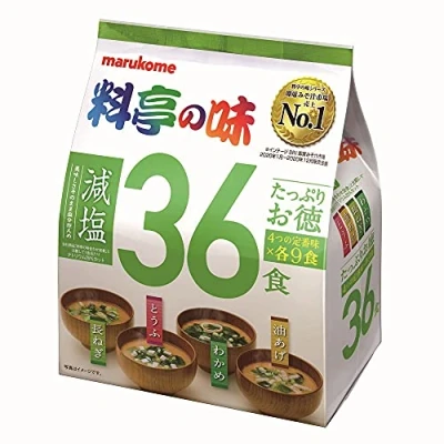 Afbeelding van Marukome Miso Ryotei no Aji Soep 4 smaken, gereduceerd in zout, pak van 36 Japanse soepen (Wakame algen, groene uien, tofu, aburaage)