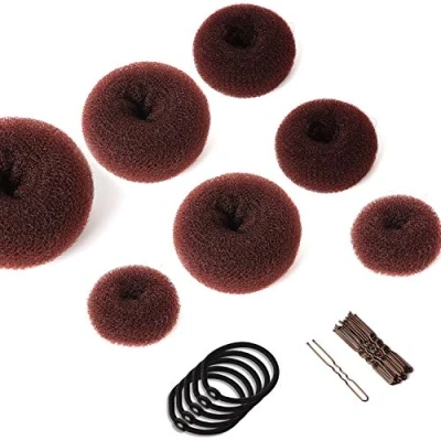 Afbeelding van Keiby Citom 7 stuks donut knot met 5 haarelastiekjes, 20 haarspelden, kapsel, knot, haarset voor meisjes en vrouwen (bruin)