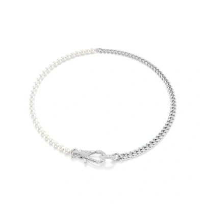 Afbeelding van Swarovski Dextera halsketting, geplaveide, kristallen parel, wit, gerhodineerd metaal, Messing, roestvrij staal 316L