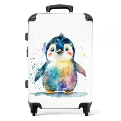 Afbeelding van NoBoringSuitcases.com Grote koffer Kinderkoffer wit geschikt voor jongens en meisjes Reiskoffer medium met 4 wielen kids Trolley op wieltjes 60 liter Bagage rolkoffer groot kinderen Ruimbagage valies 20kg Hardcase slot Suitcase XL