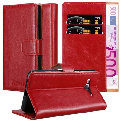 Afbeelding van Cadorabo Hoesje geschikt voor Samsung Galaxy J7 2015 in WIJN ROOD Beschermhoes met magnetische sluiting, standfunctie en kaartvakje Book Case Cover Etui
