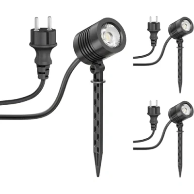 Afbeelding van ledscom.de 3 stuks kleine led tuinspot met TARL grondpen voor buiten, IP65, stekker, zwart, 4,3 W, 340 lm, warm wit