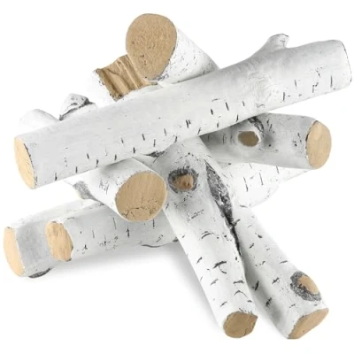 Image de VEVOR Bûches de Cheminée en Céramique 6PCS Bois Décoratif pour Cheminées à Gaz Résistantes la Chaleur Fausses Branches Bouleau Blanc Empilables Brasero Intérieur ou Extérieur