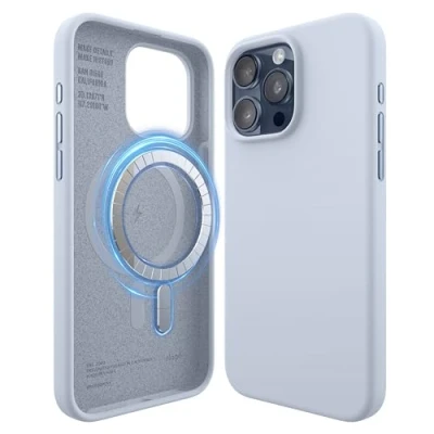 Afbeelding van elago Magnetische siliconen hoes, compatibel met iPhone 15 Pro Max 6,7 inch, alle MagSafe accessoires, ingewerkte magneten, zachte siliconen, schokbestendig (lichtblauw)