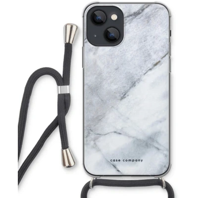 Afbeelding van Case Company® hoesje met Koord geschikt voor iPhone 13 mini Witte marmer Telefoonhoesje Zwart Extra Bescherming aan alle Kanten en Over de Schermrand