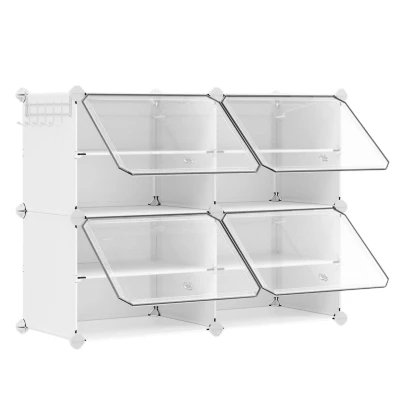 Afbeelding van ACAZA Schoenenkast Schoenenrek Met Deuren Voor 16 paar schoenen 83 x 63 32 cm Kunststof/Metaal Wit
